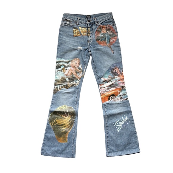 Dolce & Gabbana Vintage Y2K Pin-Up Printed Low Rise Flare Jeans - Picture 1 of 11